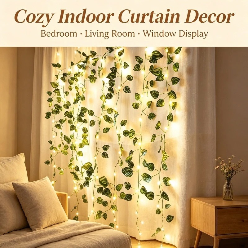 Garden Lighting Decor - 2M Künstliche Blätter-LED-Lichterkette, 20 LED Batteriebetriebene