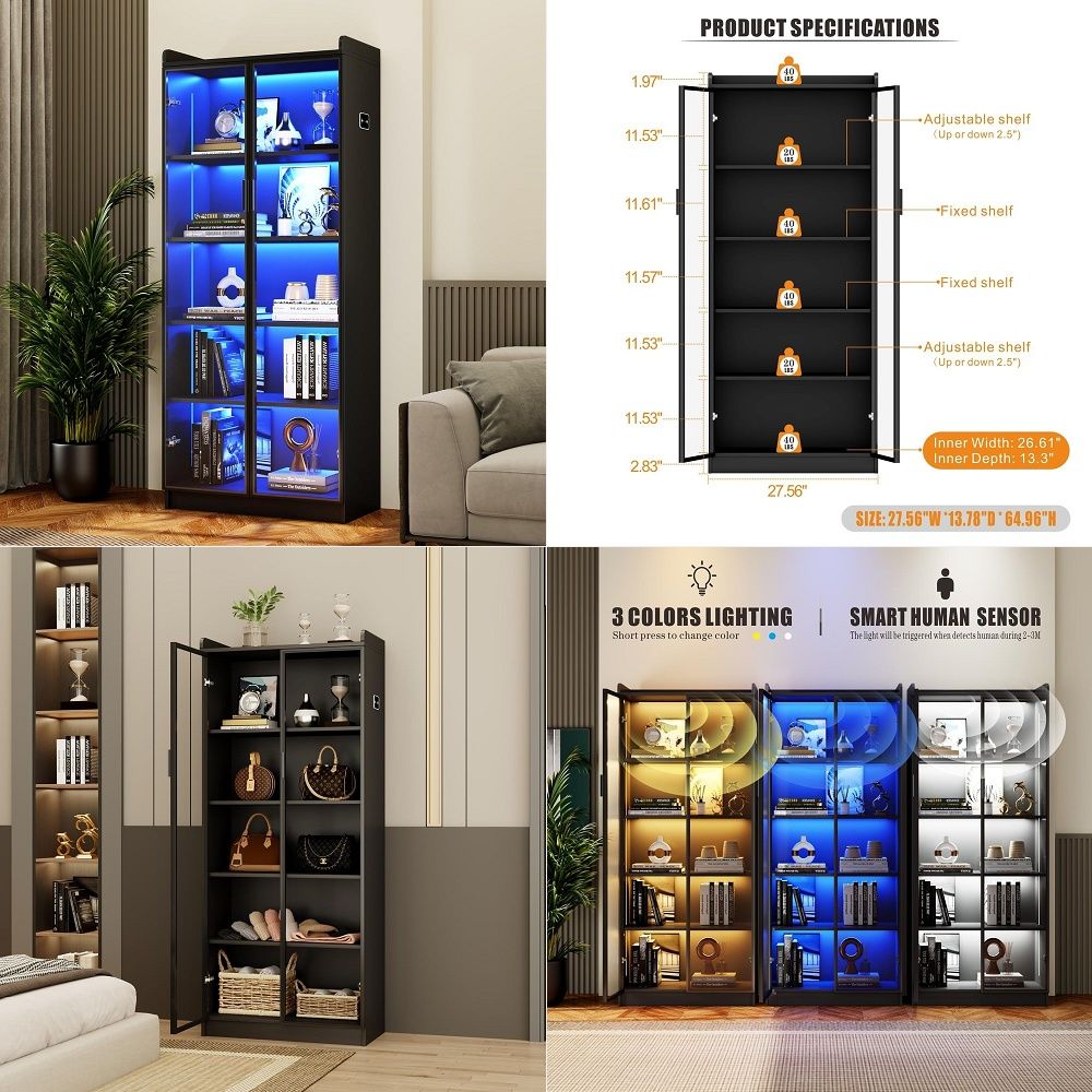 Lighting & Home Decor Studio - Vitrine mit verstellbaren Regalen, 65 Zoll