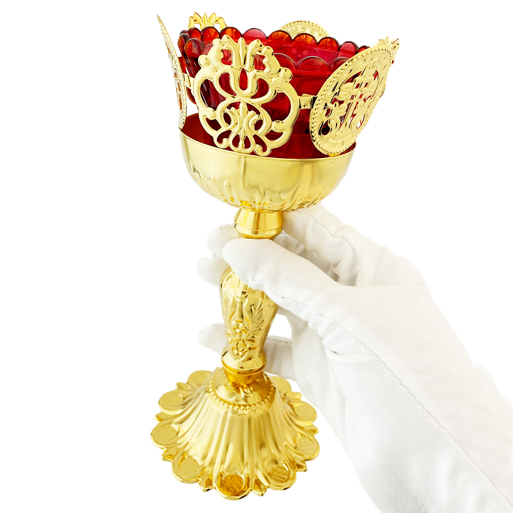 Lighting & Home Decor Studio - Exquisites hohles Spitzenoberteil, orthodoxes Vigil-Licht, vergoldetes