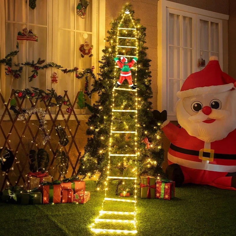Garden Lighting Decor - LED-Weihnachtsbeleuchtung Dekorative Leiter-Lichterkette mit Weihnachtsmann für